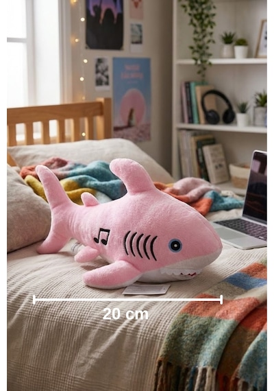 Müzikli Baby Shark Peluş Oyuncak 20 Cm - Şarkı Söyleyen Yumuşak Uyku Arkadaşı Pembe