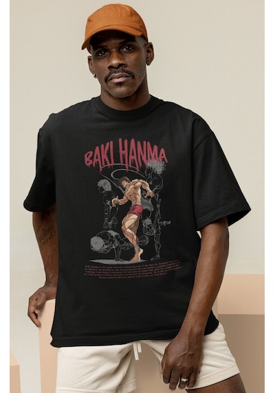 Tasarım Baki Hanma Baki Wiki Baskılı Unisex Oversize Anime Dizi K Siyah