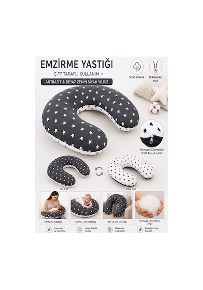 Yenidoğan Çift Taraflı Emzirme Yastığı Bebek Destek Minderi Hamile Yastığı Yıkanabilir Fermuarlı Kıl