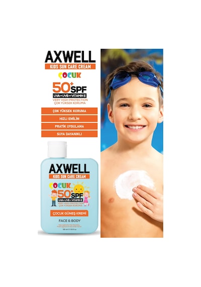 Axwell Kids Sun Cream Çocuk Güneş Kremi Çok Yüksek Koruma + Vitamin E SPF50+ 100 ML