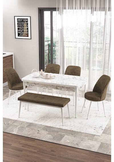 Canisa Concept Zen Serisi 80x132 Mdf Açılabilir Beyaz Mermer Desen Masa Takımı 4 Kahverengi Sandalye Ve 1 Bench Masa Beyaz Mermer Sandalye Ve Bench Kahve Canisa Concept Zen Serisi 80x132 Mdf Açılabilir Beyaz Mermer Desen Masa Takımı 4 Kahverengi Sandalye Ve 1 Bench Masa Beyaz Mermer Sandalye Ve Bench Kahve