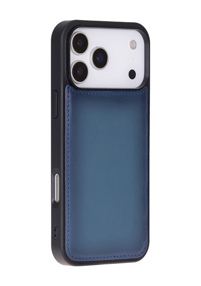 Apple Uyumlu iPhone 17 Pro İçin, Hakiki Deri, El Yapımı Cüzdanlı Kılıf, Magsafe İle , İç Yüzeyi Kadife, Gölgeli Mavi Mavi