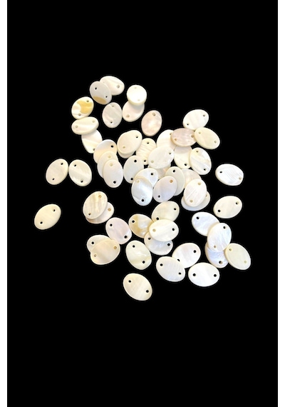 10x14 Mm Oval Çift Delikli Krem Pul Doğal Taş Boncuk 25 Adet