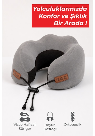 Viscofoam Cosy Ortopedik Seyahat Yastığı Visco Boyun Destekli Seyahat Yastığı - Gri | Ergo Travel