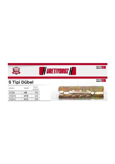 Made S Tipi Çekmeli Çelik Dübel M12 - 5 Adet