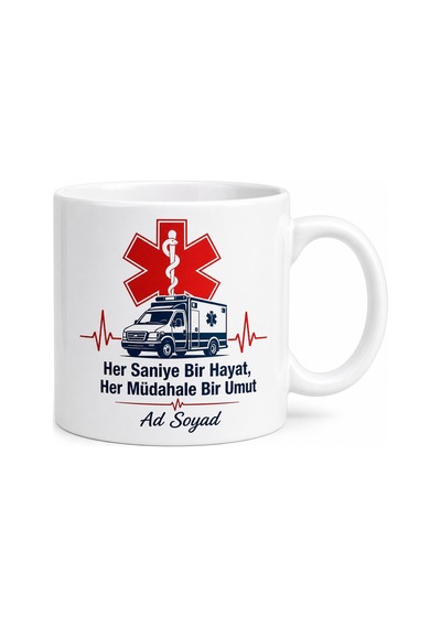 Paramedik Acil Servis Ambulans Sireni İlk Müdahale Kupa Bardak Hediye Beyaz / Çok Renkli