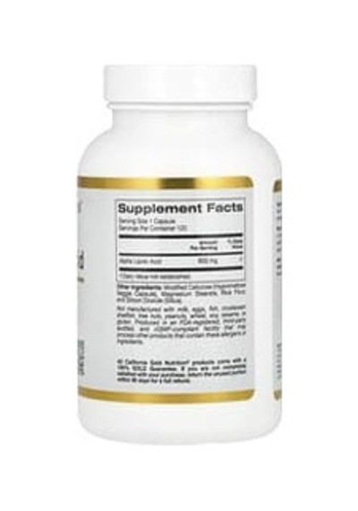 California Gold Nutrition, Alpha Lipoic Acid, 600 Mg, 120 Veg Capsules Aromasız