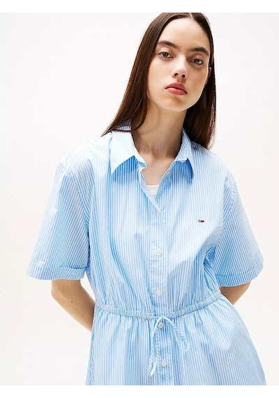 Tommy Jeans Tommy Hilfiger Kadın Çizgili Rahat Mini Gömlek Elbise Çok Renkli