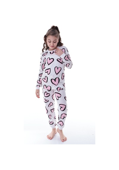 Kız Çocuk Kalpli Desenli Pamuklu Pijama Takımı Rahat Ve Tatlı Uyku Takımı Çok Renkli