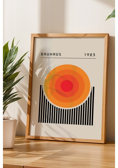Bauhaus 1923 Turuncu Detaylı Dekoratif Poster Tablo Ahşap Çerçeveli