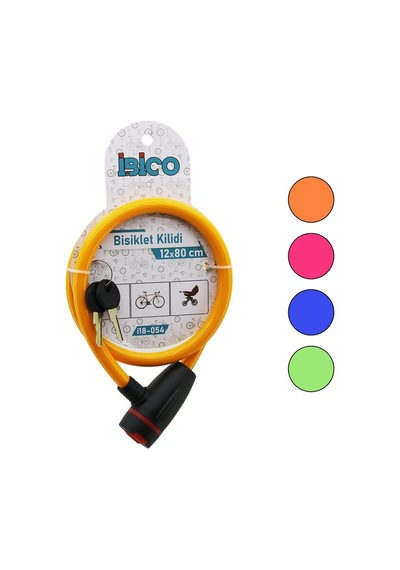 İbico İ18-054 Bisiklet Kilit 12mmx80cm Anahtarlı Çelik Tel Plastik Kafa Renkli Kılıf Diğer