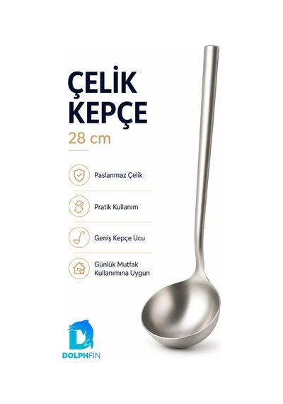 28 Cm Paslanmaz Çelik Çorba Kepçesi Derin Hazneli Uzun Saplı Servis Kepçesi