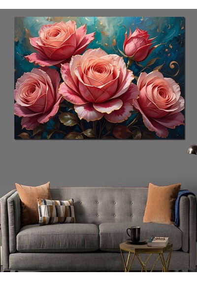 Pembe Tonlarda Romantik Güller Dekoratif Kanvas - Mdf Ahşap Tablo