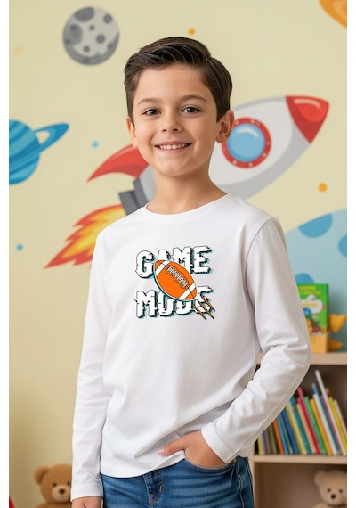 Fyk Kids Sıfır Yaka Game Mode Baskılı Erkek Çocuk Sweatshirt BEYAZ