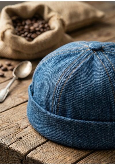 Emybox Gabardin Siperliksiz Denim Kot Denizci Miki Şapka - Ayarlanabilir Katlanabilir İç Astarlı Orjinal Kot