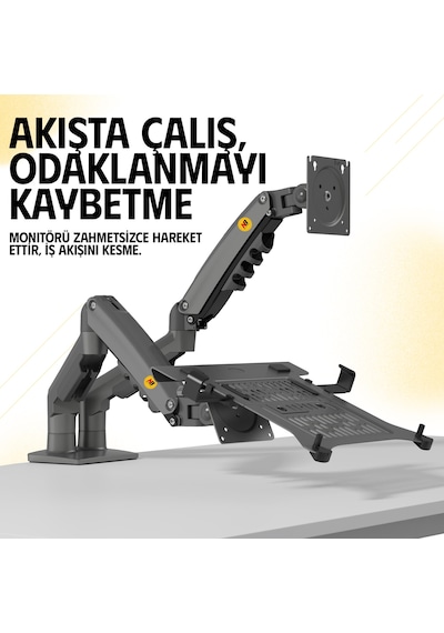 Nb Ergonomic Nb F160-fp Amortisörlü 17-32 Monitör Tutucu Ve 10-17 Laptop Standı Koyu Gri