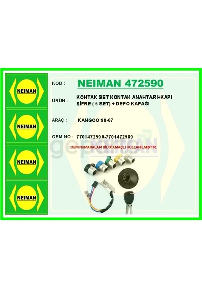 Kontak Set Kontak Anahtari Kapi Şifre 5 Set Depo Kapağı Kangoo 1998-2007
