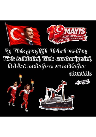 19 Mayıs Atatürk'ü Anma Gençlik Ve Spor Bayramı Panosu Figür Seti Hazır Kesim Sınıf Süsü 01 7