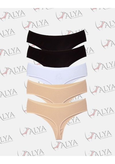 Alya Underwear Kadın Külot Yüksek Bel Tanga, Toparlayıcı - 2 Siyah, 1 Beyaz, 2 Ten S, M, L, Xl, 2xl - 5 Adet Renkli P02