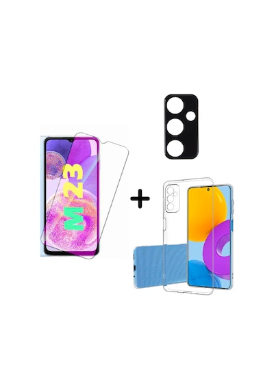 Samsung Galaxy M23 5g Uyumlu Kılıf Şeffaf Temperli Kırılmaz Cam Ekran Ve Kamera Lens Koruyucu Seti