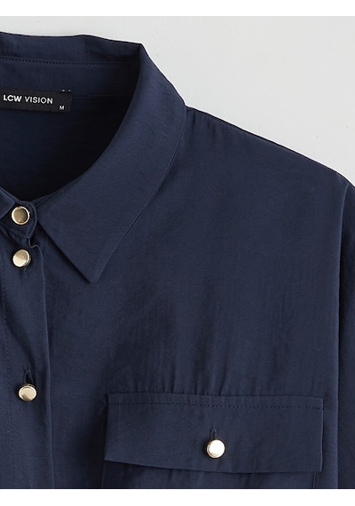 Lcw Vision Lacivert Beli Bağlamalı Oversize Kadın Gömlek