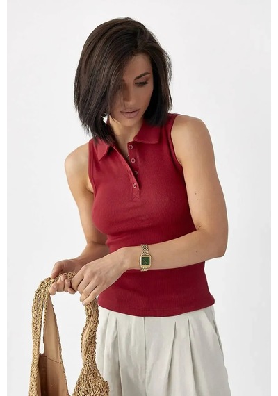 Park Karon Polo Yaka Kolsuz Basic T-shirt Bordo