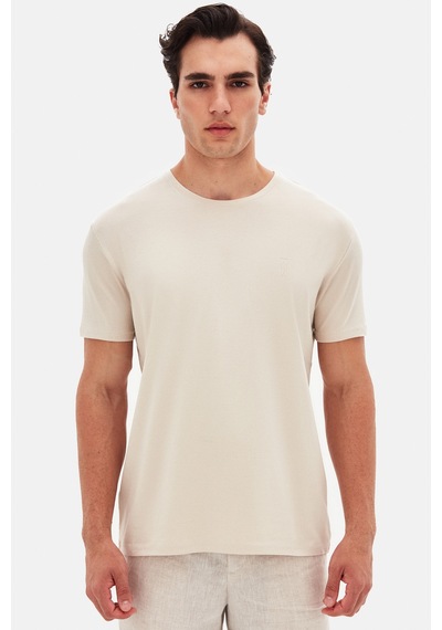 Twn Slim Fit Taş Düz Kabartma Baskılı T-shirt 4ec148551753m Taş