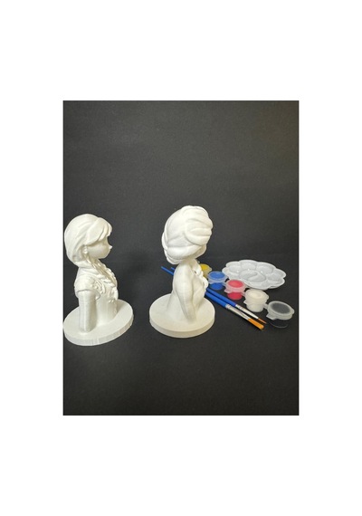 3d Elsa Ve Anna 2 Li Figür Boyama Seti - Kendin Boya Hobi Ve Etkinlik Seti - Akrilik Boya + 4 Fırça
