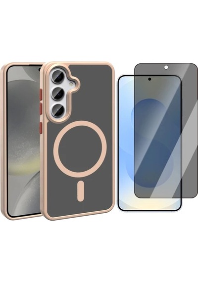 Vendas Galaxy Uyumlu S25 Plus Kılıf M-safe Şarj Özellikli Mat Arka Yüzey Zore Sio Kapak + Hayalet Ekran Koruyucu Rose Gold