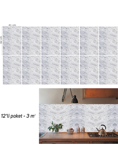 Tink Kendinden Yapışkanlı Gri Dalgalı Desenli Pvc Panel 41x62 Cm