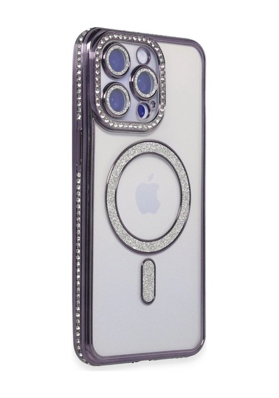 Apple İphone Uyumlu 15 Pro Max Kılıf Joke Simli Magneticsafe Kılıf - Derin Mor Çok Renkli