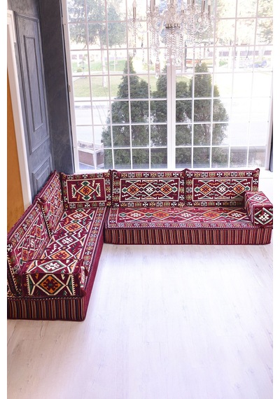Şark Köşesi Takımı Bordo Anadolu Modeli 9 Parça 20 Cm Minder Kalınlığı