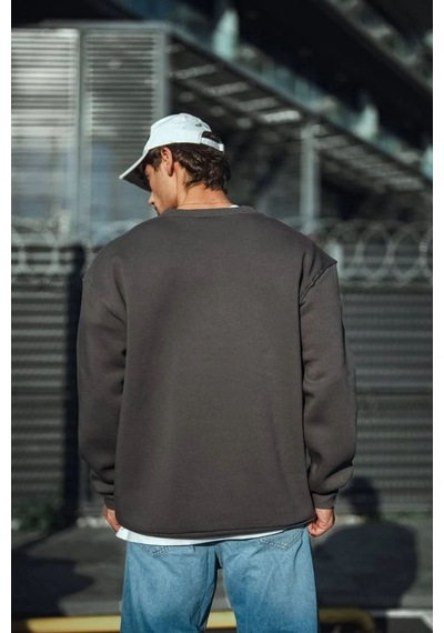 Erkek Bisiklet Yaka 3 İplik Pamuklu Basic Sweatshirt - Antrasit