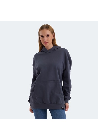 Slazenger VIOLENCE Kadın Kapüşonlu Cepli Oversıze Koyu Gri Sweatshirt