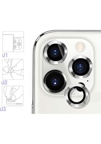 Apple Uyumlu   iPhone 12 Pro Max 3D Metal Çerçeveli Kamera Lens Koruyucu (484505230)