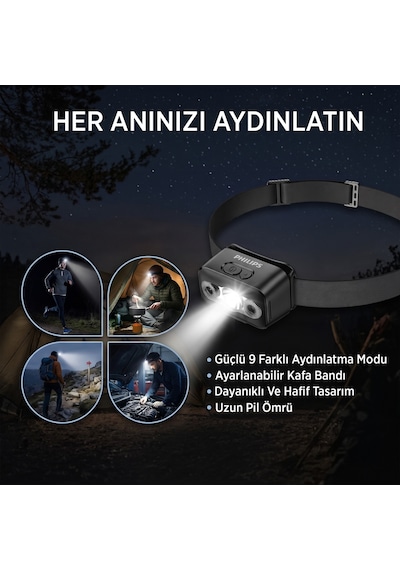 Philips Sfl3153 5w Led 220 Lümen Hareket Sensörlü Çift Butonlu Acil Durum Çakarlı Şarjlı Hafif Kamp Ve Kafa Lambası Siyah