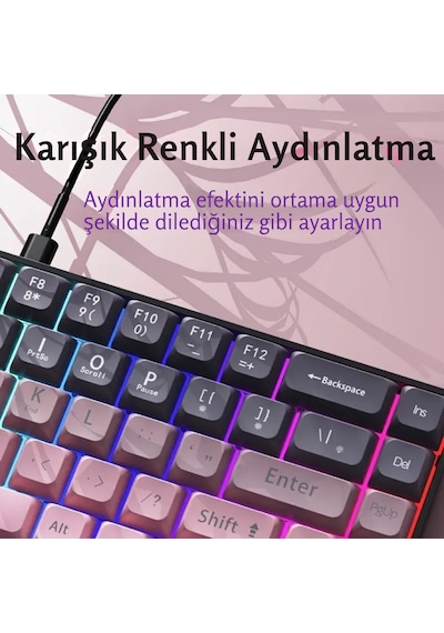 Ak680 Kahverengi Switch Hot-swap Kablolu Mekanik Oyuncu Klavye - Pembe