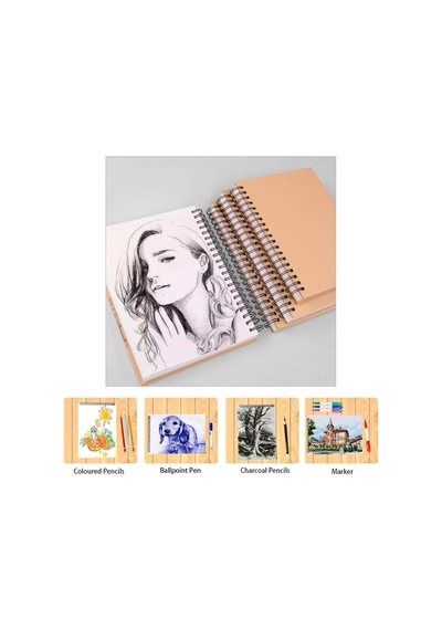 Eskiz Defteri A5 Boyutunda 160 Gr Yandan Telli Karakalem Sketch Book 25 Yaprak - 1 Adet Beyaz