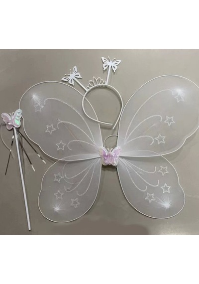 Beyaz Renk Kelebek Kanadı Tacı Ve Sopası 50x37 Cm Lisinya