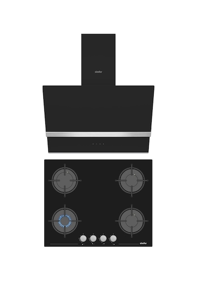 Simfer Steam Siyah 2'li Cam Ankastre Set (3653 Ocak + 8738 Davlumbaz)