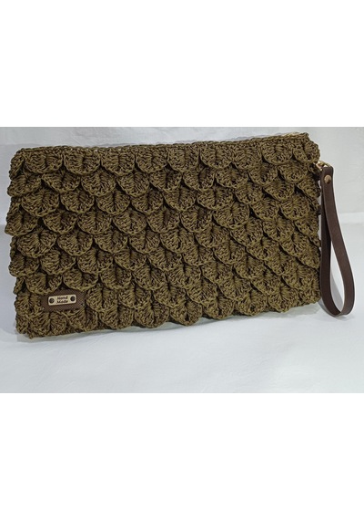 Özel Desenli Örgü Clutch Çanta Haki Yeşil