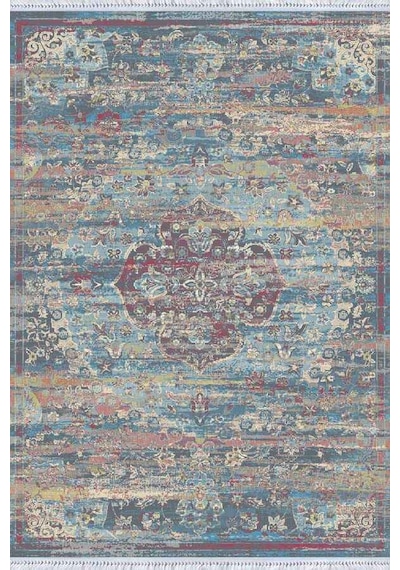 Mavi Vintage Dokuma Pamuk Tabanlı Kaymaz Kilim Klm269n11