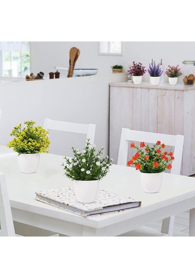Nettenevime 6lı Set Yapay Çiçek Beyaz Saksıda 6 Çeşit Renkli Çiçekler Diğer
