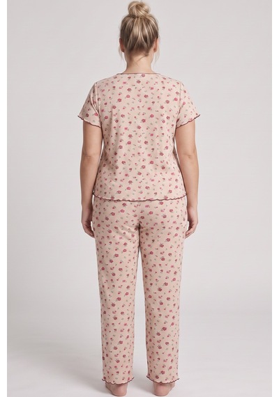 Siyah İnci Beden Fitilli Kaşkorse Örme Pijama Takım26120851 Ten