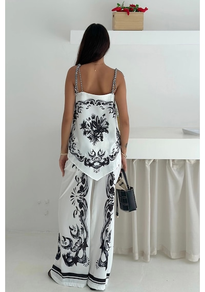 Asprin Fashion İthal Jessica Kumaş Desenli İkili Takım Siyah Siyah