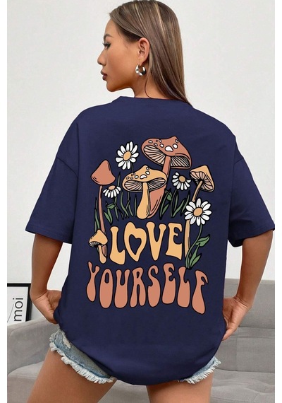 Uyguntarz Unisex Love Yourself Baskılı T-shirt Lacivert