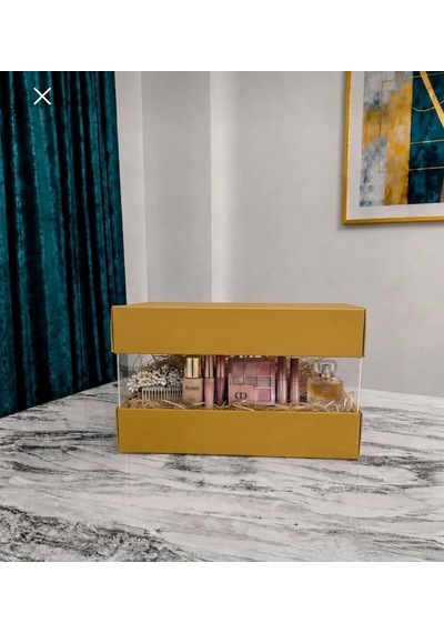 Asetat Gelin&damat Çeyiz Bohça Kutusu Hardal Sarısı Küçük Boy 1 Adet 23,5 23,5 15cm