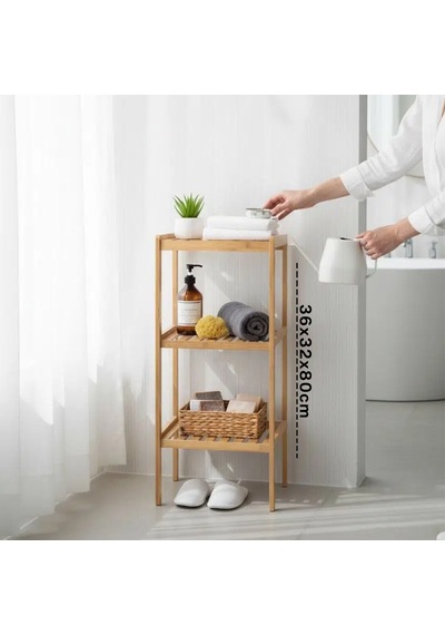 3 Katlı Çok Amaçlı Ahşap Bambu Raf Organizer 36x32x80 Cm