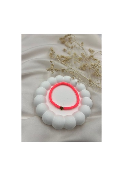 Lunarie Neon Pembe Polimer Kil Disk Boncuklu Gold Kalp Bileklik