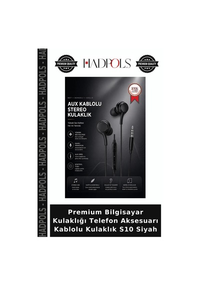 Premium Bilgisayar Kulaklığı Telefon Aksesuarı Kablolu Kulaklık S10 Siyah